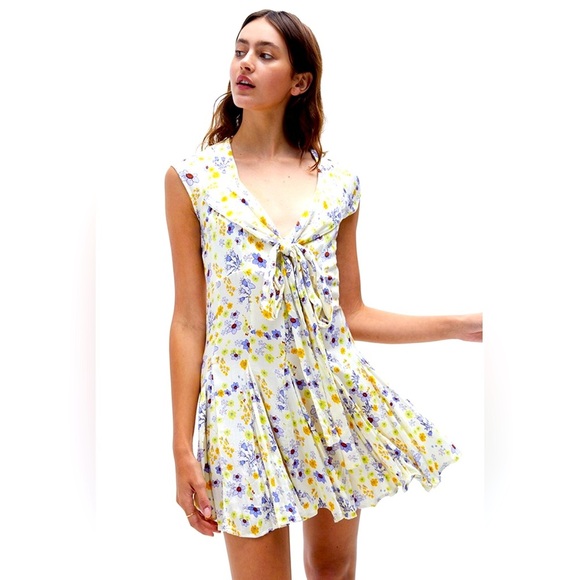 Free People L36430 Ivory Combo It Takes Two Crossover Skater Dress Size medium - Picture 1 of 16